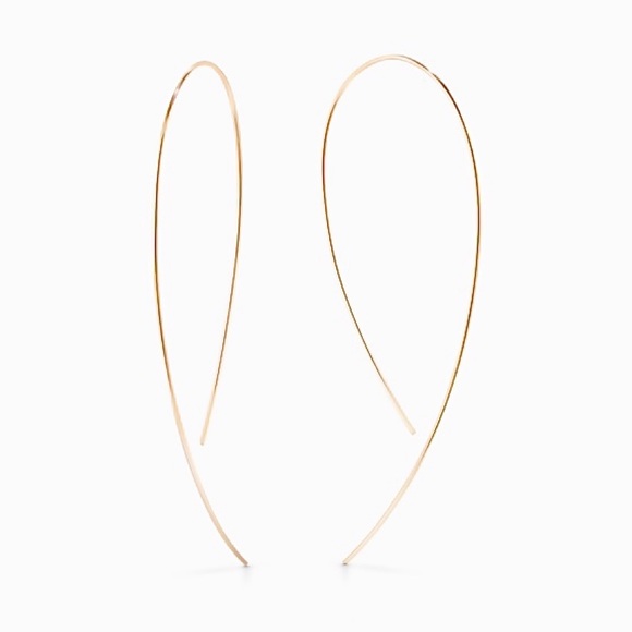 14K 𝗦𝗢𝗟𝗜𝗗 Yellow Gold Hooked On Hoops Upside Down Threader Earrings 2” Long - Picture 2 of 12